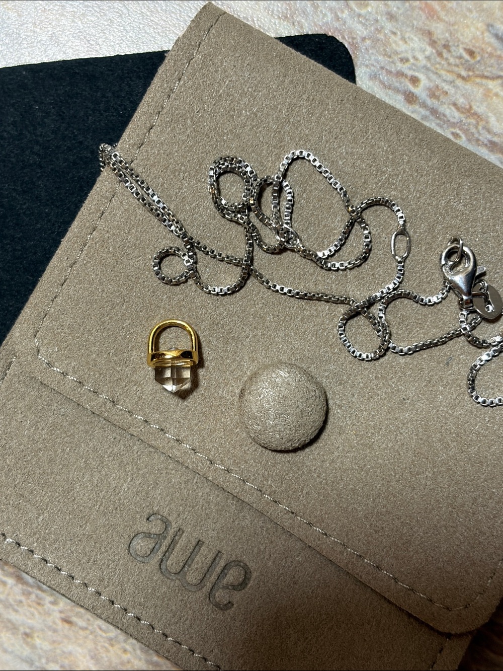 AWE INSPIRED Vermeil Micro Crystal Charm And awe inspired Sterling Silver Chain